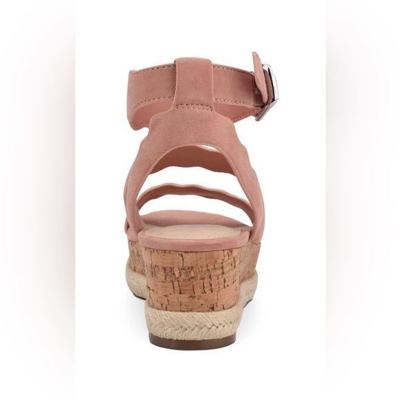 Final sale New Marc Fisher Fayme real Suede Pink Wedge Sandals size 8.5 - Picture 2 of 14